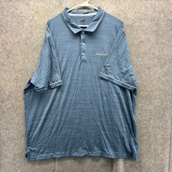 Puma Polo Shirt Mens XXL Blue Heather Ambassador Golf logo Golfer Stretch - Picture 1 of 10